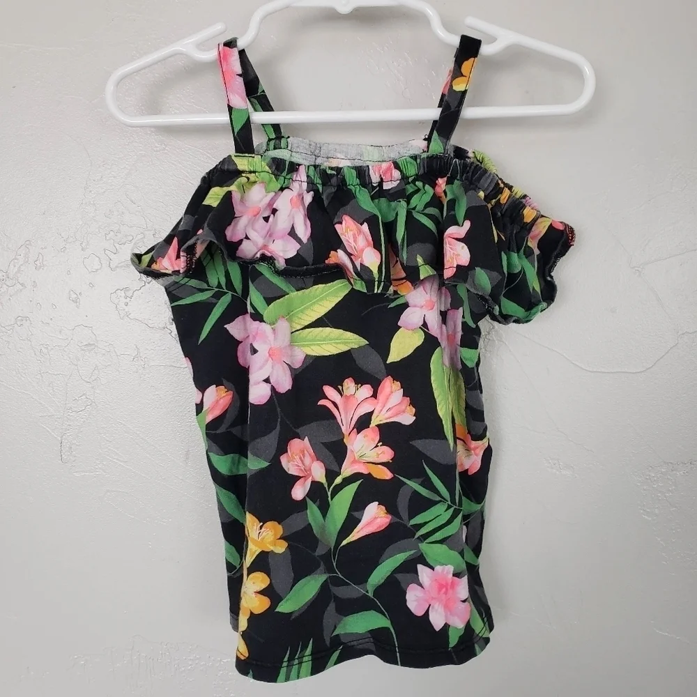 The Children's Place Toddler Girl 4T Cold Shoulder Top Black Tropical Floral